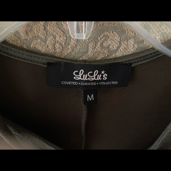 Lulu’s Lace Up Olive Green Dress - Picture 2 of 14